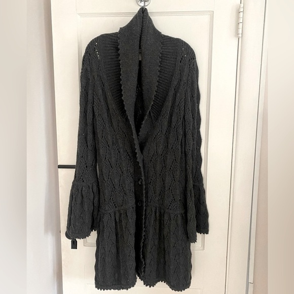 Diane Von Furstenburg Joelle Wool Bell Sleeve Chunky Gray Cardigan - Picture 1 of 4